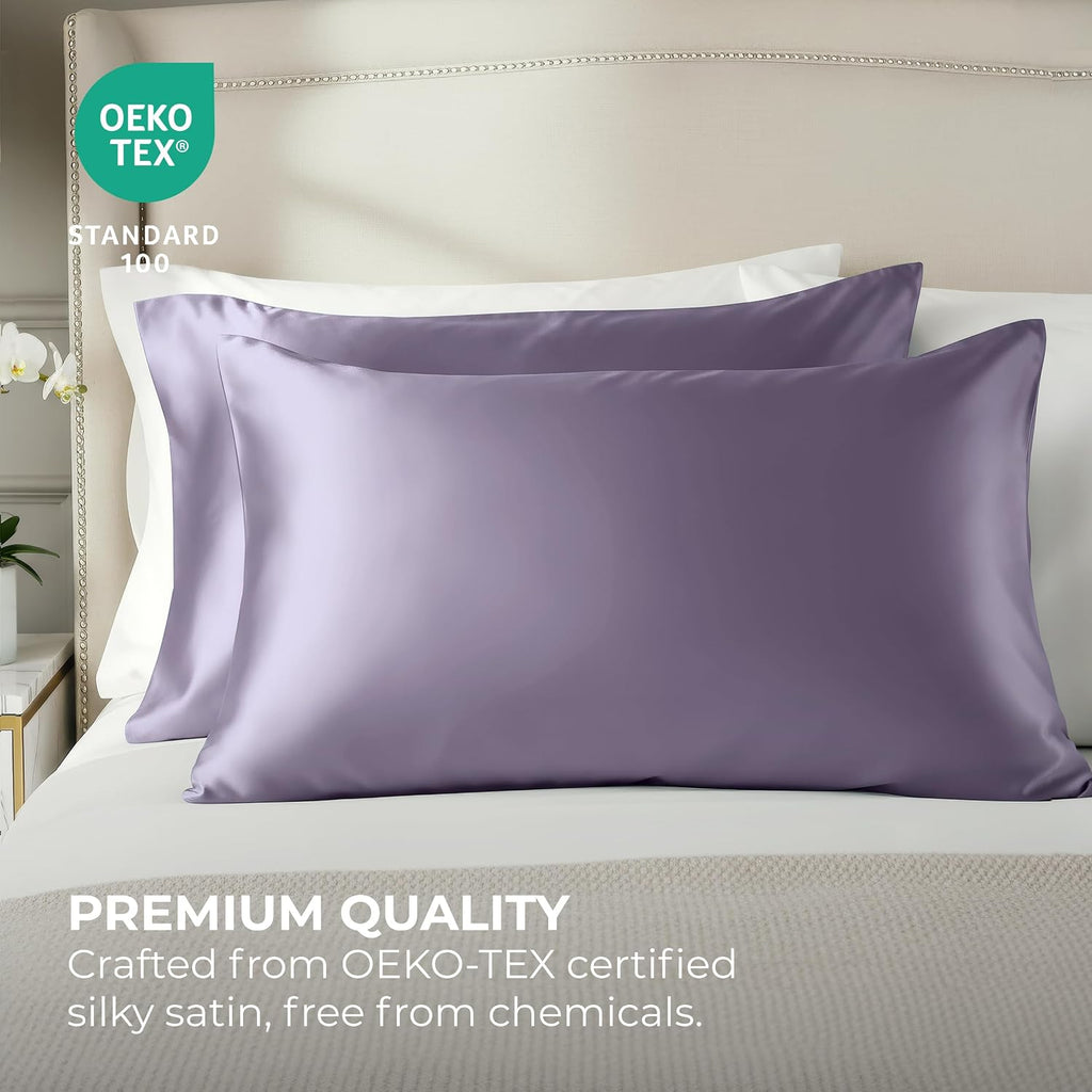 PureBedding Pure Bedding Satin Pillowcase 2 Pack - King Size (20"x40", Lavender) - Silky Pillow Cases for Hair and Skin - Satin Pillow Cove…