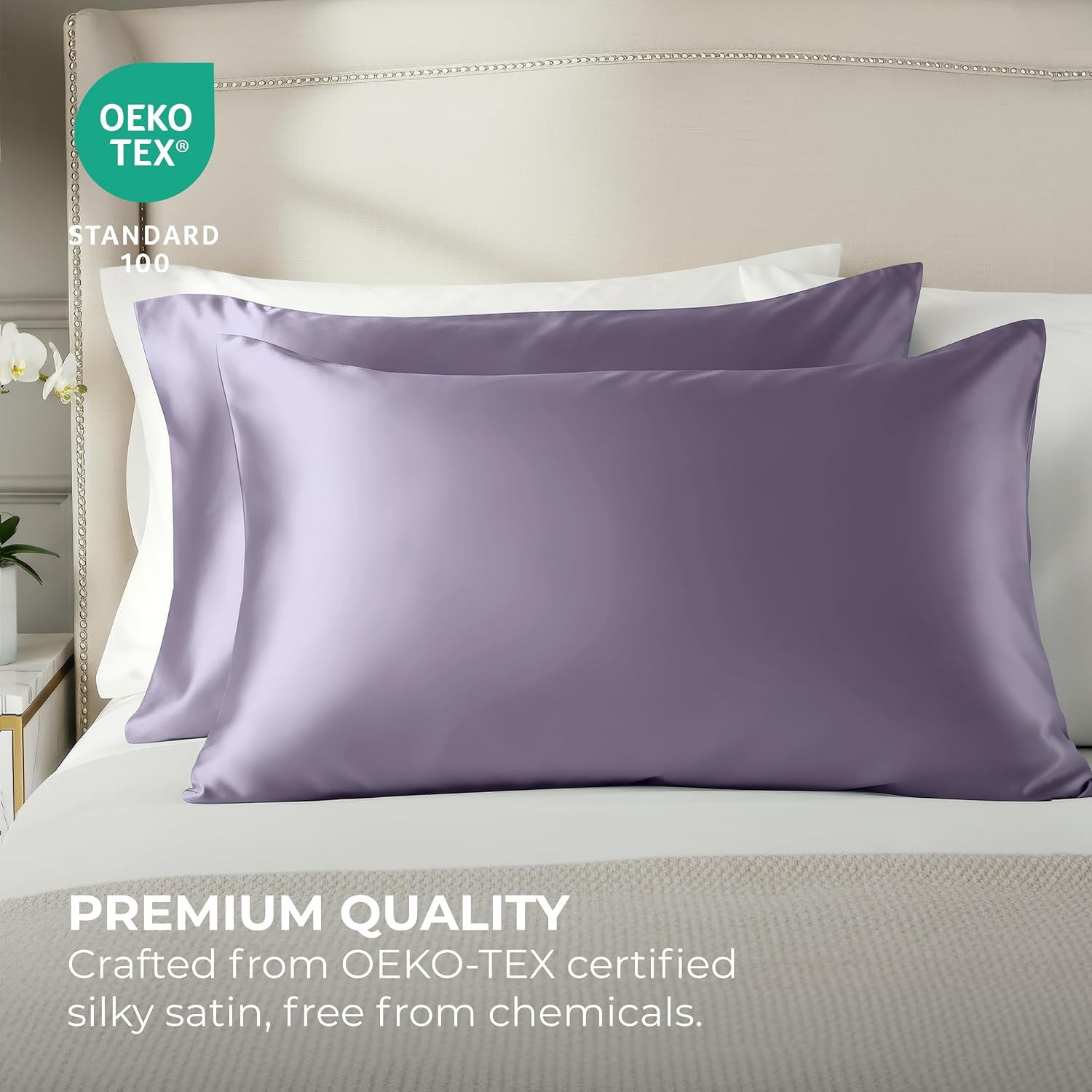 PureBedding Pure Bedding Satin Pillowcase 2 Pack - King Size (20"x40", Lavender) - Silky Pillow Cases for Hair and Skin - Satin Pillow Cove…