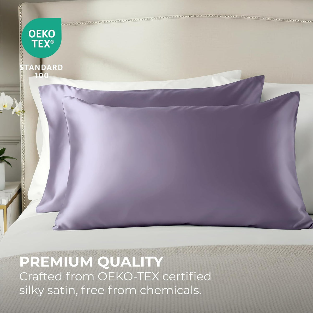 PureBedding Satin Pillowcase 2 Pack - King Size (20"x40", Lavender) - Silky Pillow Cases for Hair and Skin - Satin Pillow Covers with Envel…