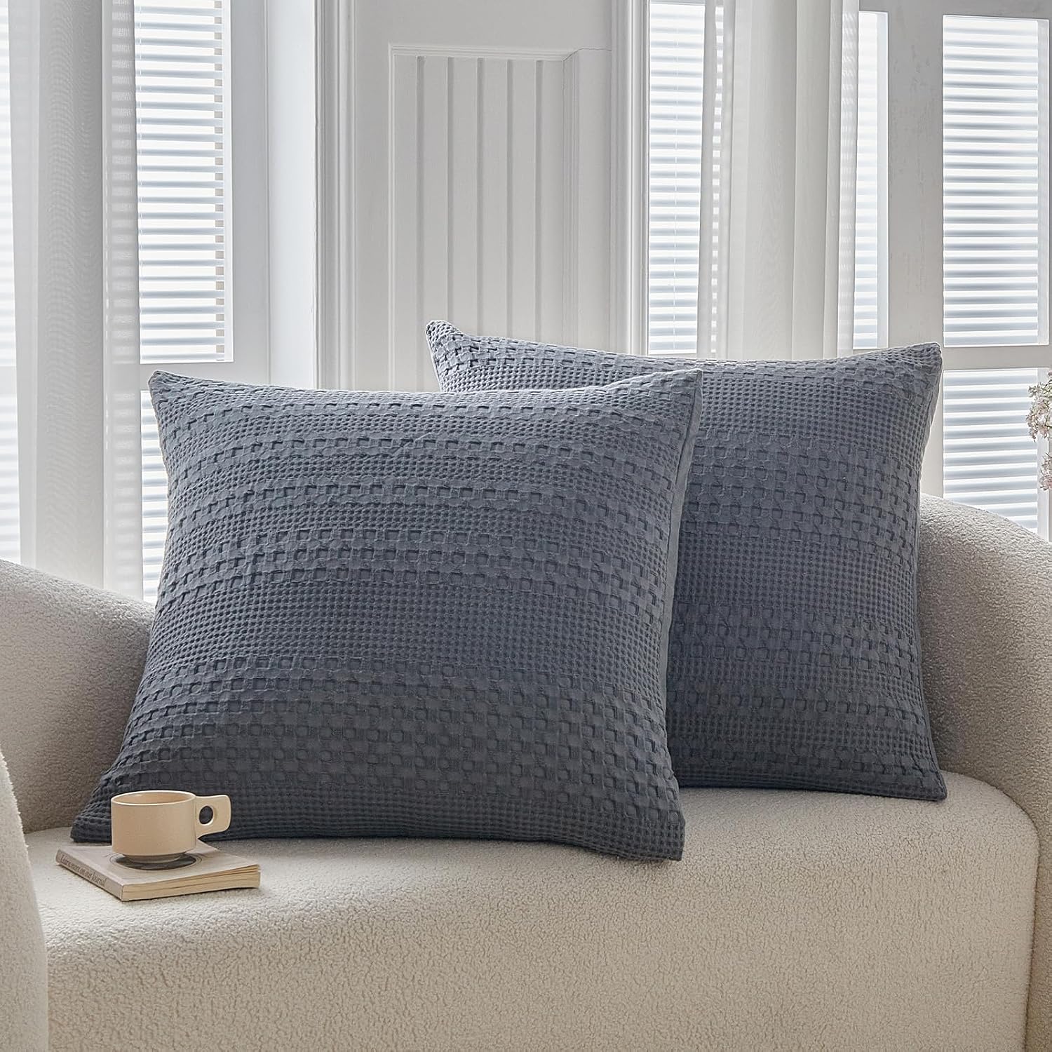 Warmdern 100% Cotton Waffle Weave Throw Pillow Sham, 2 Pack Standard Square Sham 20" x 20" Bed Pillow Covers, Ultra Soft Bed Pillow Shams C…