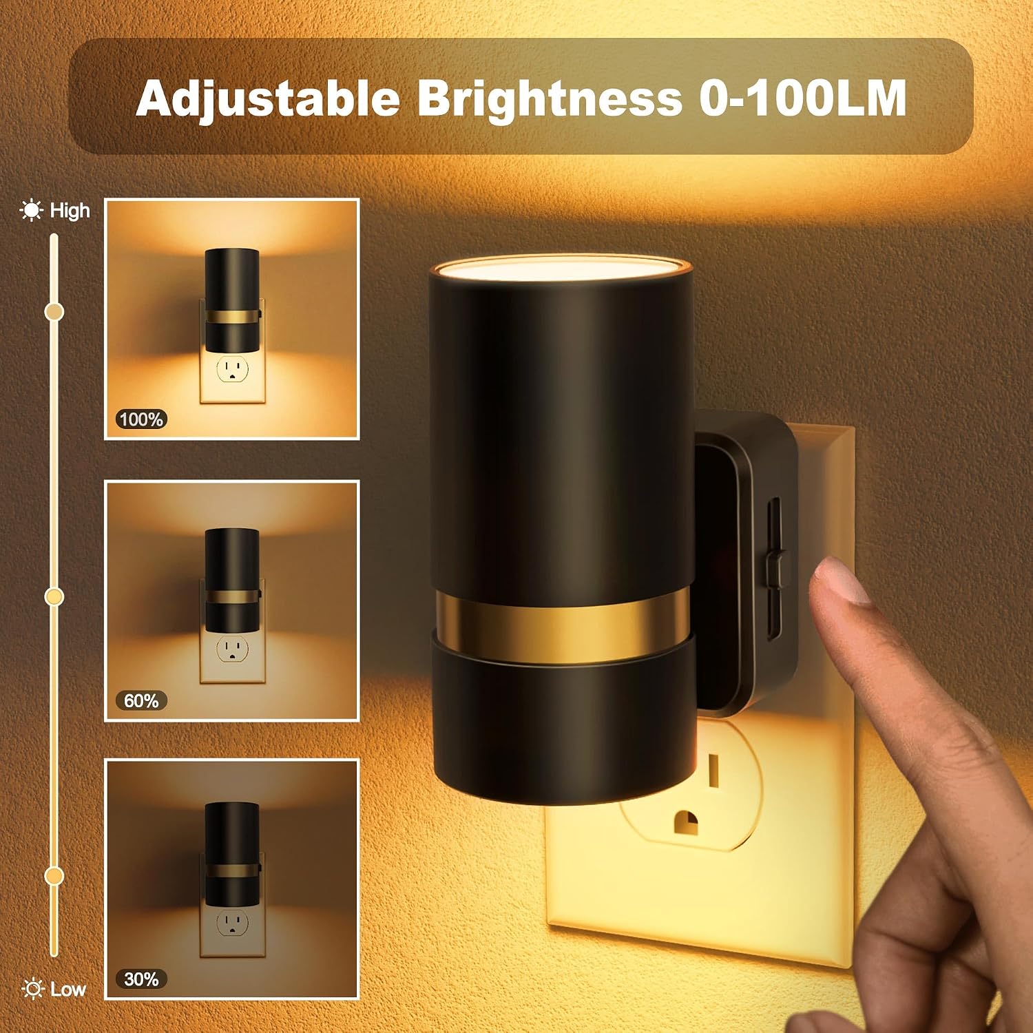 JandCase Night Lights Plug into Wall, Automatic Night Light with Dusk to Dawn, 2 Pack 0-100LM Dimmable Plug in LED Nightlight Amber for…