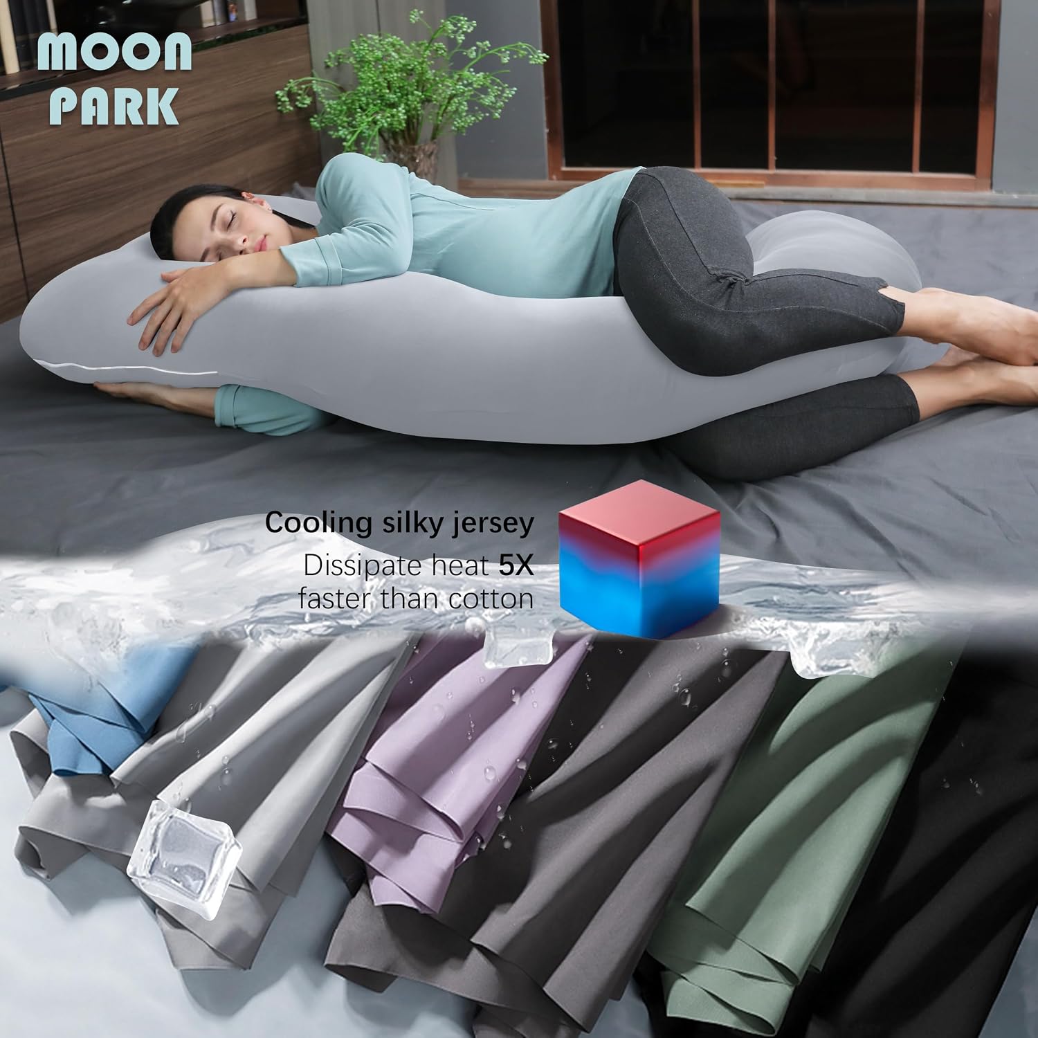 Moonpark MOON PARK Pregnancy Pillows for Sleeping - U Shaped Full Body Maternity Pillow with Removable Cover - Support for Back, Legs, Bell…
