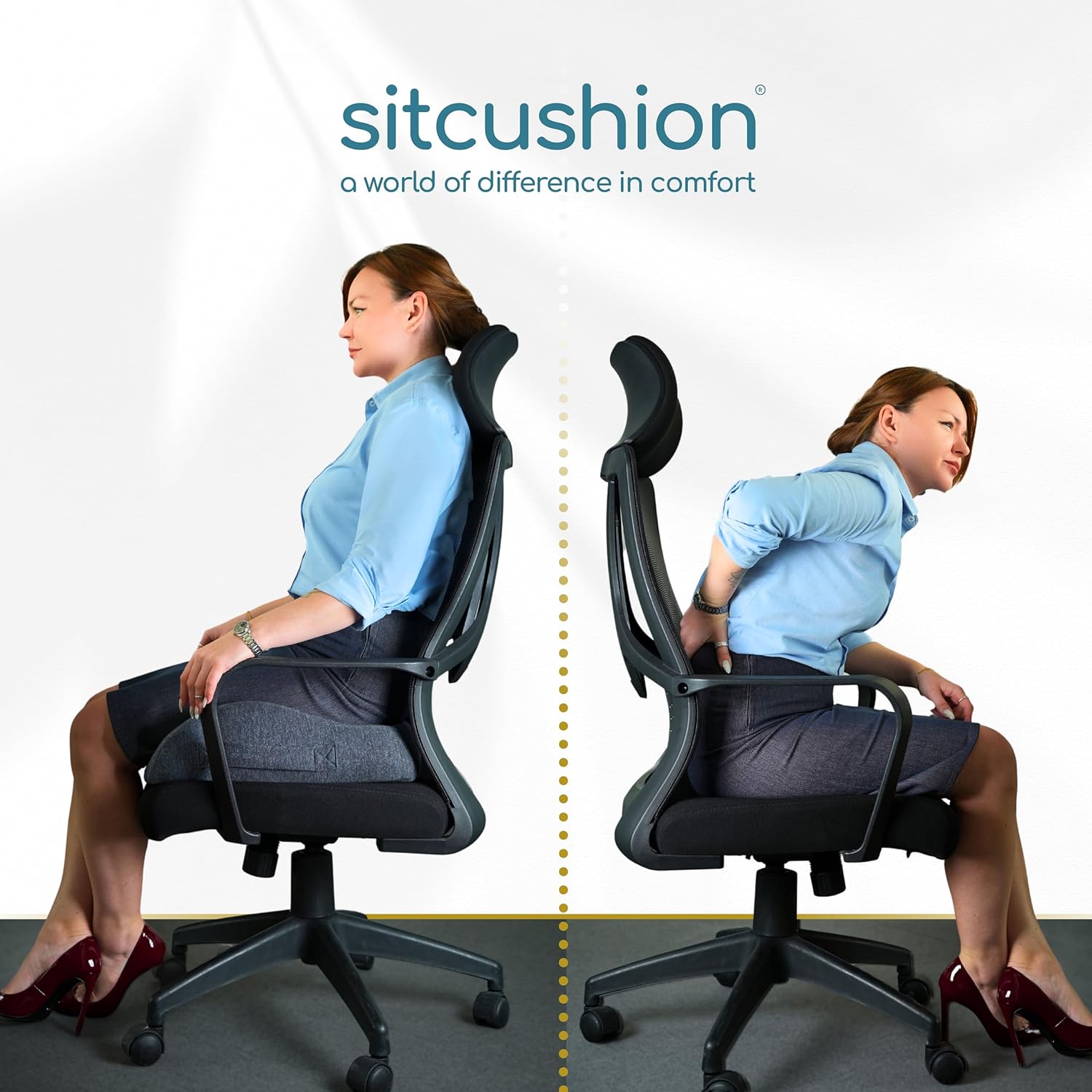 Sitcushion Ergonomic Seat Cushion for Sciatica & Tailbone – Extra Large Memory Foam Office Chair Cushion for Long Sitting, Orthopedic Coccy…