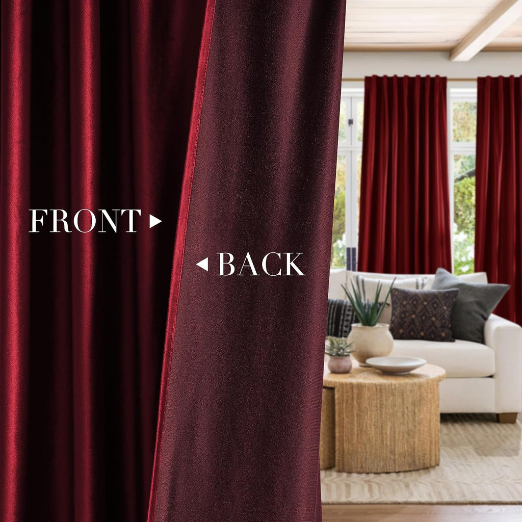 Nicetown Red Velvet Christmas Curtains 96 inches Long, Rod Pocket & Back Tab Blackout Window Treatments Thermal Drapes Luxury for Living Ro…