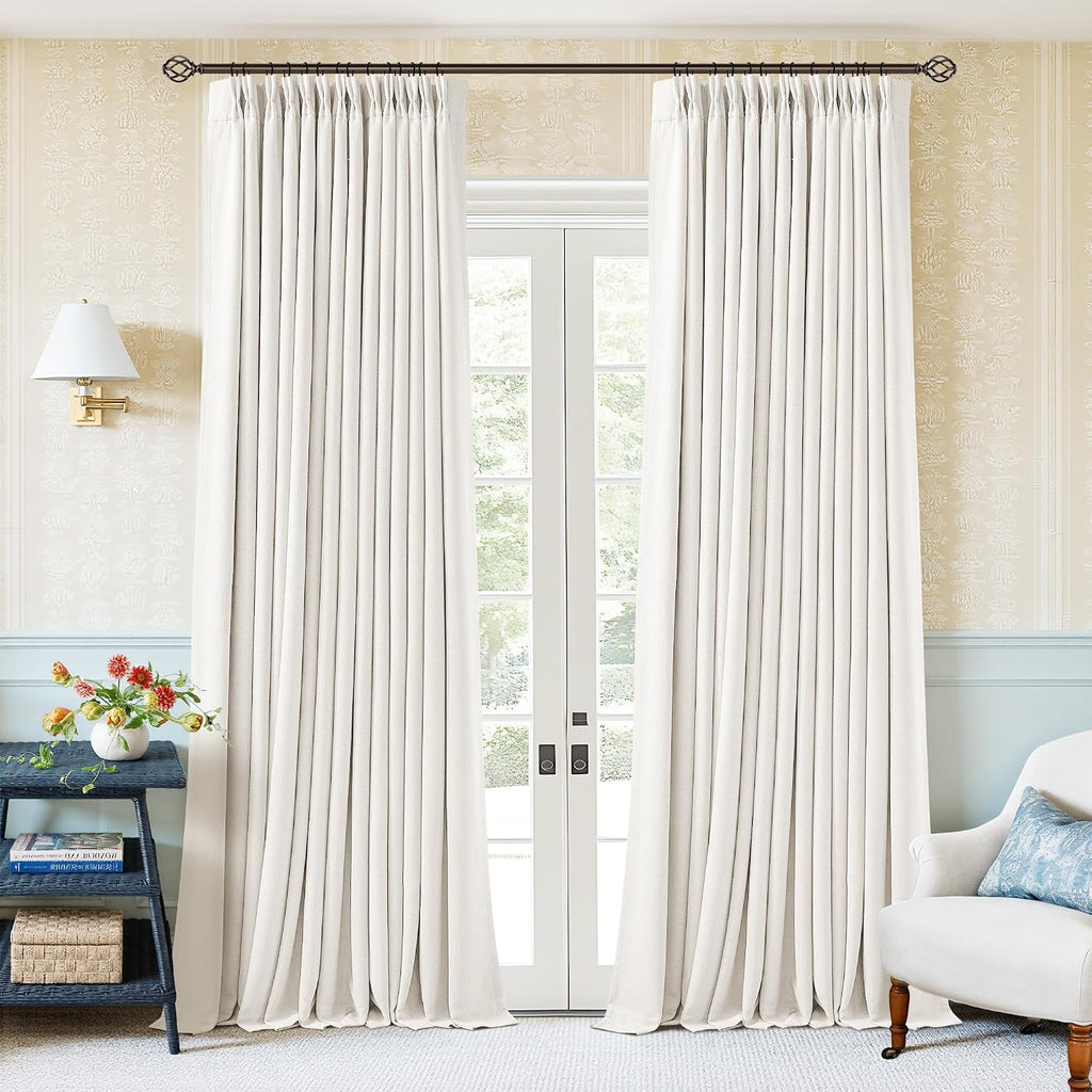 Twodrapes Ivory 94 Inch Long Blackout Curtains Thick Linen Pinch Pleated Curtains 2 Panels for Bedroom Living Room Darkening Light Blocking…