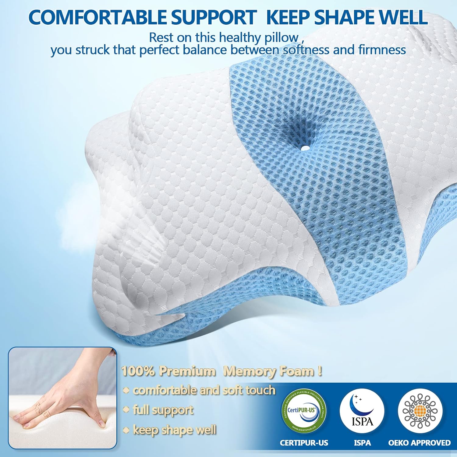 CHxxy Memory Foam Pillows, Cervical Pillow for Neck and Shoulder, Ergonomic Contour Bed Pillow, Soft for Side Sleep Stomach Sleeping and B…