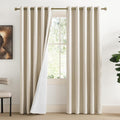 NICETOWN 100% Absolutely Blackout Linen Curtains with Thermal Insulated White Liner, Beige, 62" Wide, 2 Pieces, Privacy Vertical Window…