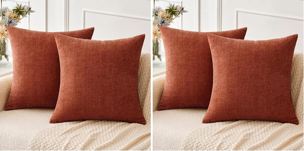 Miulee Pack of 4 Couch Throw Pillow Covers 18x18 Inch Soft Burnt Orange Chenille Pillow Covers for Sofa Living Room Solid Dyed Pillow Cases…