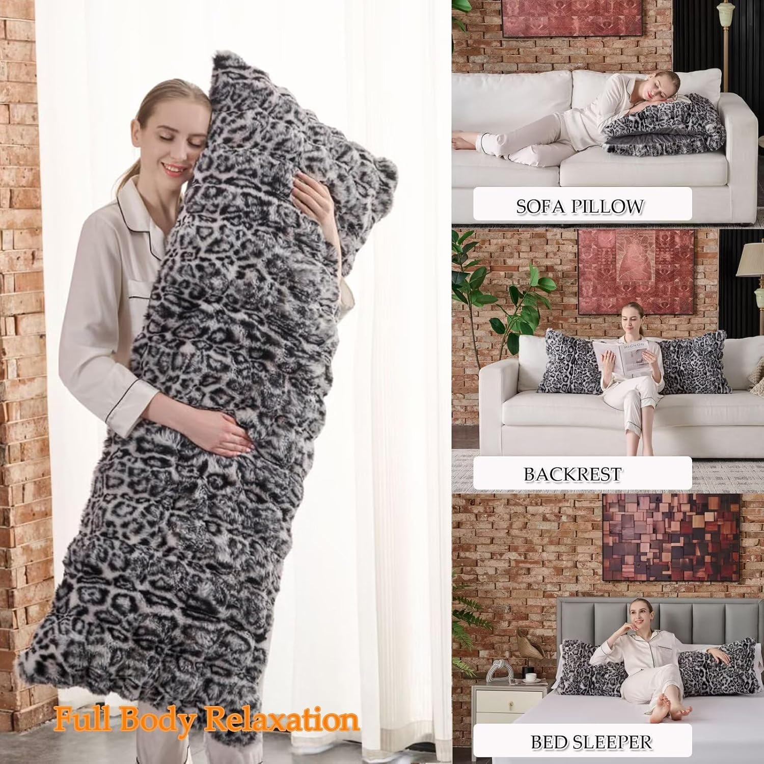 Fluffy Leopard Print Body Pillow Cover, Luxury Bubble Cheetah Print Plush Fuzzy Faux Fur Body Pillowcase with Zipper, Plush Long Pillow…