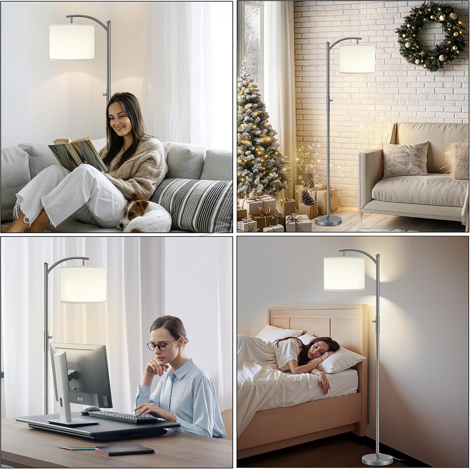 Dimmable Floor Lamp, Arc Floor Lamps for Living Room, Stepless Dimming Modern Standing Lamp with Linen Shade, Tall Lamp for Bedroom…