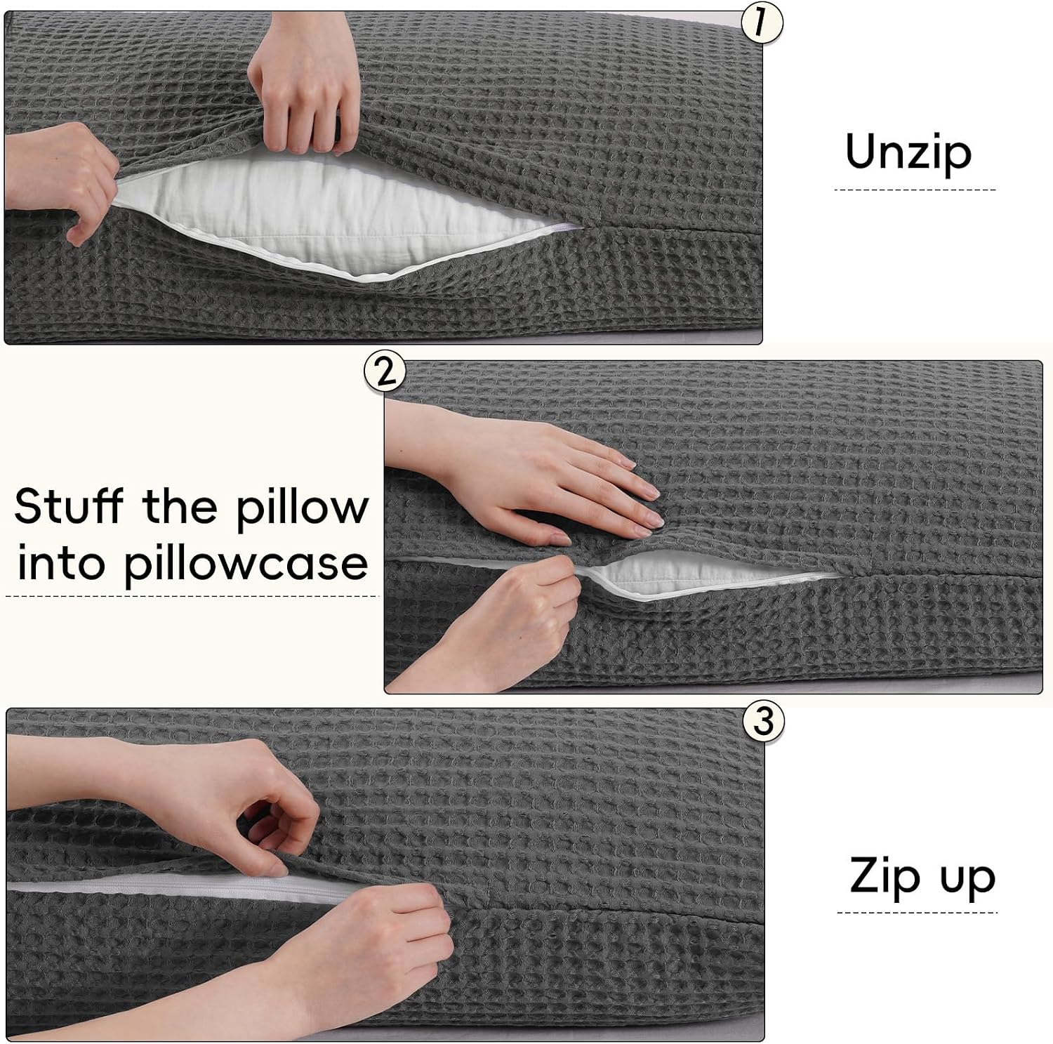 Phf Ultra Soft Waffle Weave Body Pillowcase with Zipper, No Insert, 1Pack 20" x 54" Pillow Sham, Breathable & Skin-Friendly Body Pillow cas…