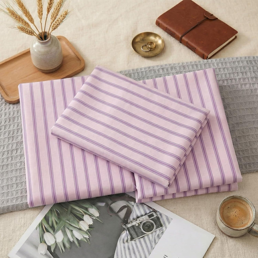 Merryword 100% Cotton Pillow Cases, Standard Size Pillowcases, Pink & Purple Striped Pillowcases, Luxury Linen Like Pillowcase, Soft Breath…