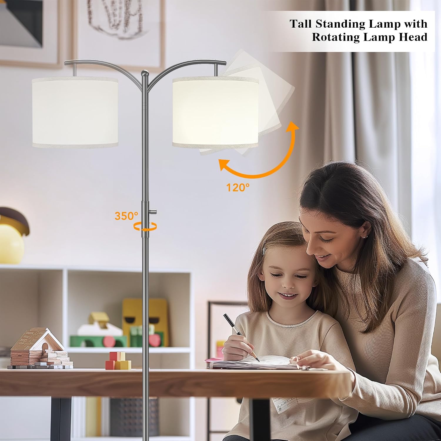 Dimmable Floor Lamp, Arc Floor Lamps for Living Room, Stepless Dimming Modern Standing Lamp with Linen Shade, Tall Lamp for Bedroom…
