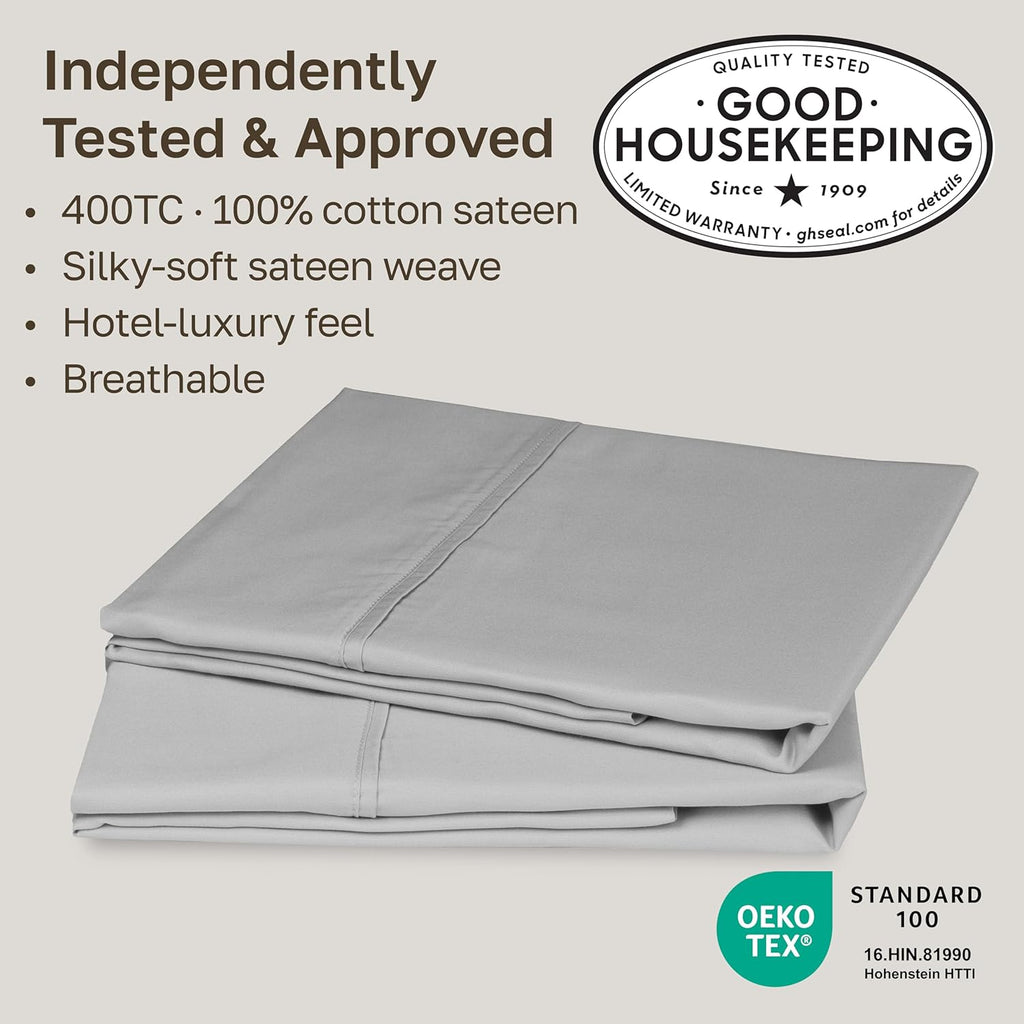 CaliforniaDesignDen California Design Den Standard Queen Size Pillowcase Set - 400 Thread Count, 100% Cotton Sateen, Set of 2 Pillow Covers…