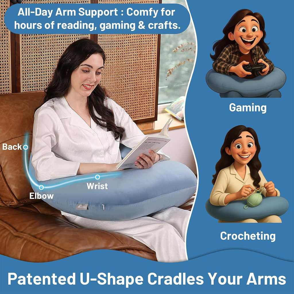 Ergonomic U-Shape Gaming & Lap Pillow - Crochet Pillow & Reading Support Pillow with Arm Relief, Comfort for Gamers, Crafters & Book…