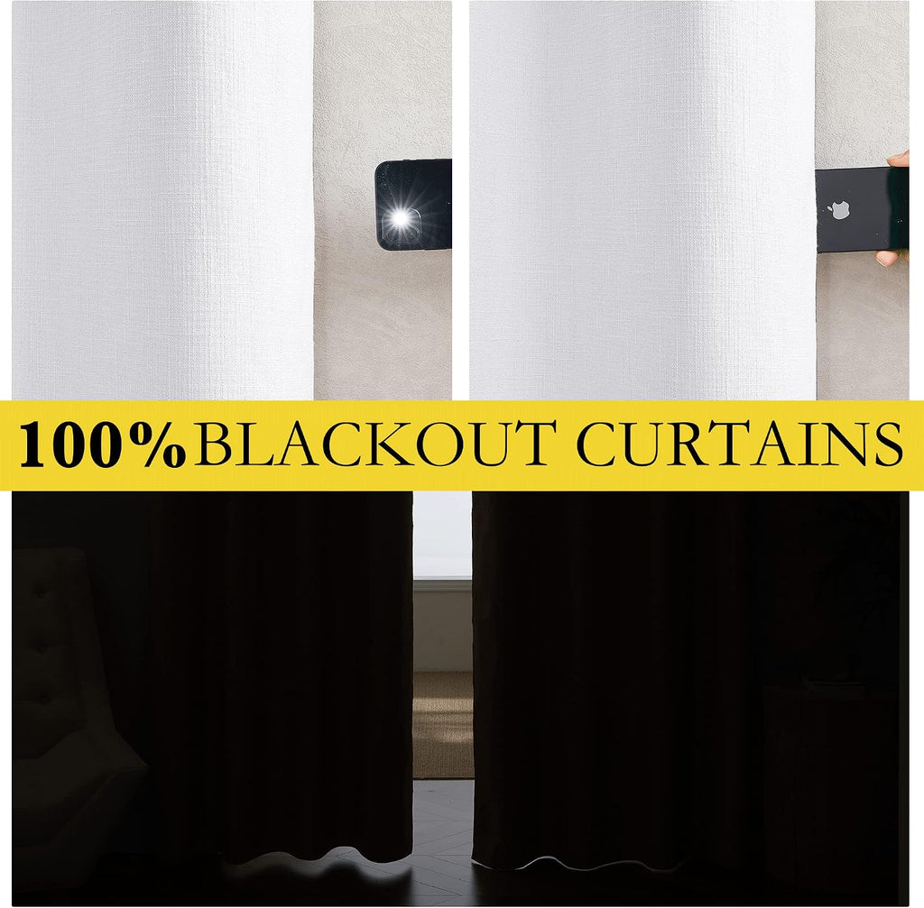 NICETOWN 100% Absolutely Blackout Linen Curtains with Thermal Insulated White Liner, White, 42 inches Wide, 72 inches Length Energy…