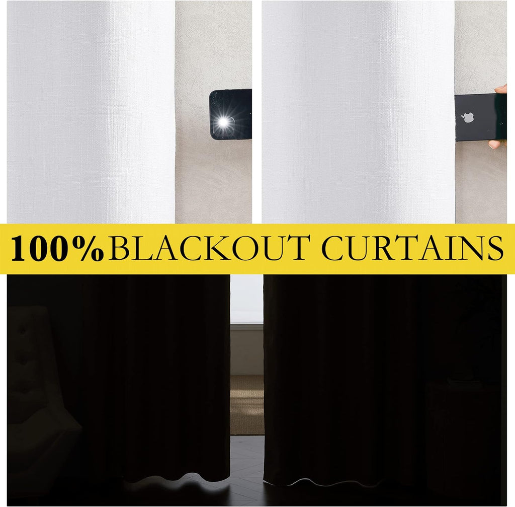 NICETOWN 100% Absolutely Blackout Linen Curtains with Thermal Insulated White Liner, White, 34 inches Wide, 60 inches Length Energy…