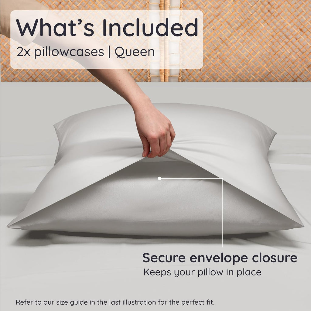 Bambaw 100% Viscose Derived from Bamboo Pillowcase Queen Size – Set of 2 Cooling Pillow Cases for Hair Protection, Envelope Pillow Cases Qu…