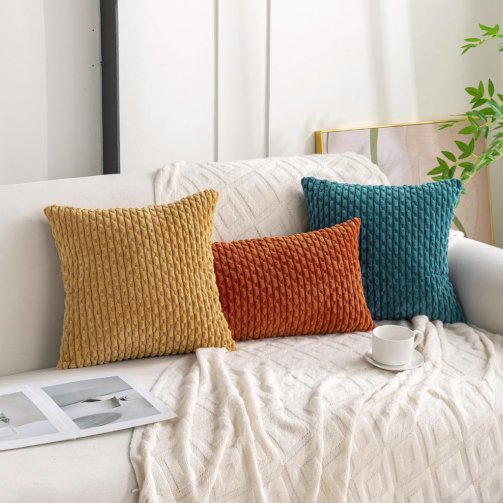 Cozoomy Set of 4 Teal Decorative Throw Pillow Covers 20x20 Inch Corduroy Pillow Covers for Bed Couch Sofa Living Room Soft Square Cushion C…