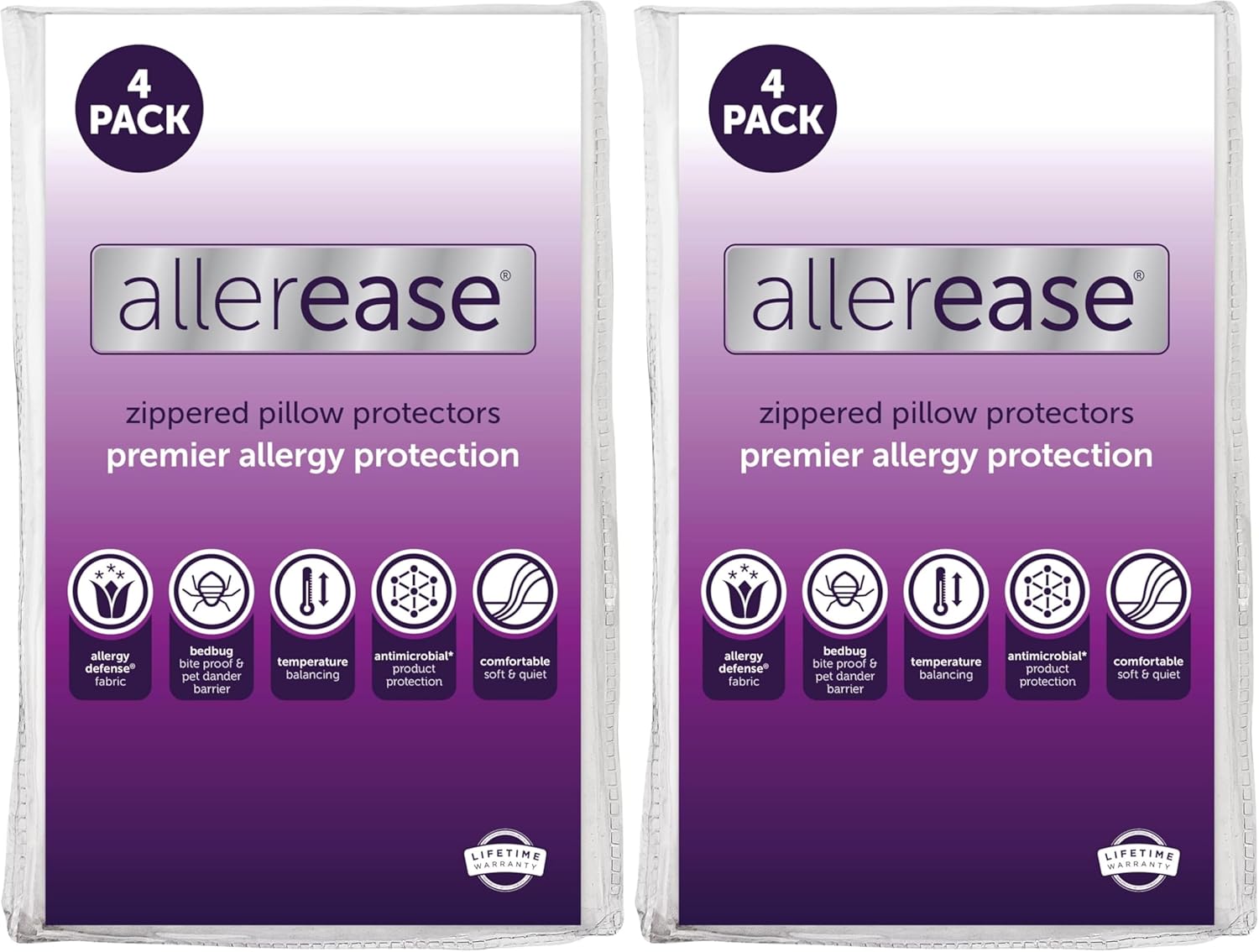 Set of 4 King AllerEase Pillow Protectors - Temperature Balancing, Allergist Recommended - Premium Breathable, Zippered Protectors,(Pack of 2)
