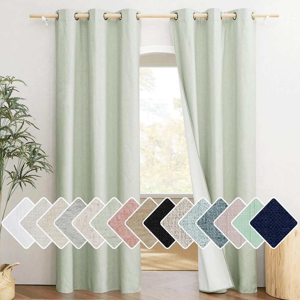 NICETOWN Sage Green 100% Blackout Linen Texture Curtains 84 inches Long 2 Panels for Boy's Room, Thermal Insulated Full Blackout 2-Layer…