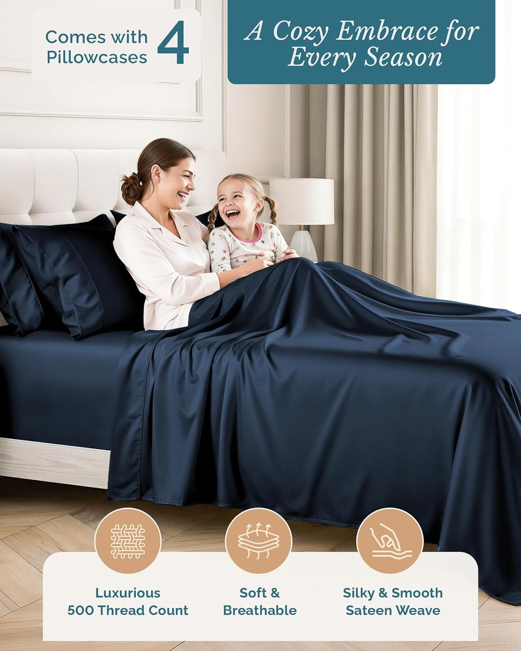 Casa Platino 100% Cotton Cal King Size Sheets, 6 Piece Bed Set with 500 Thread Count Silky Smooth Sateen, 15 Inch Deep Pocket Fitted…