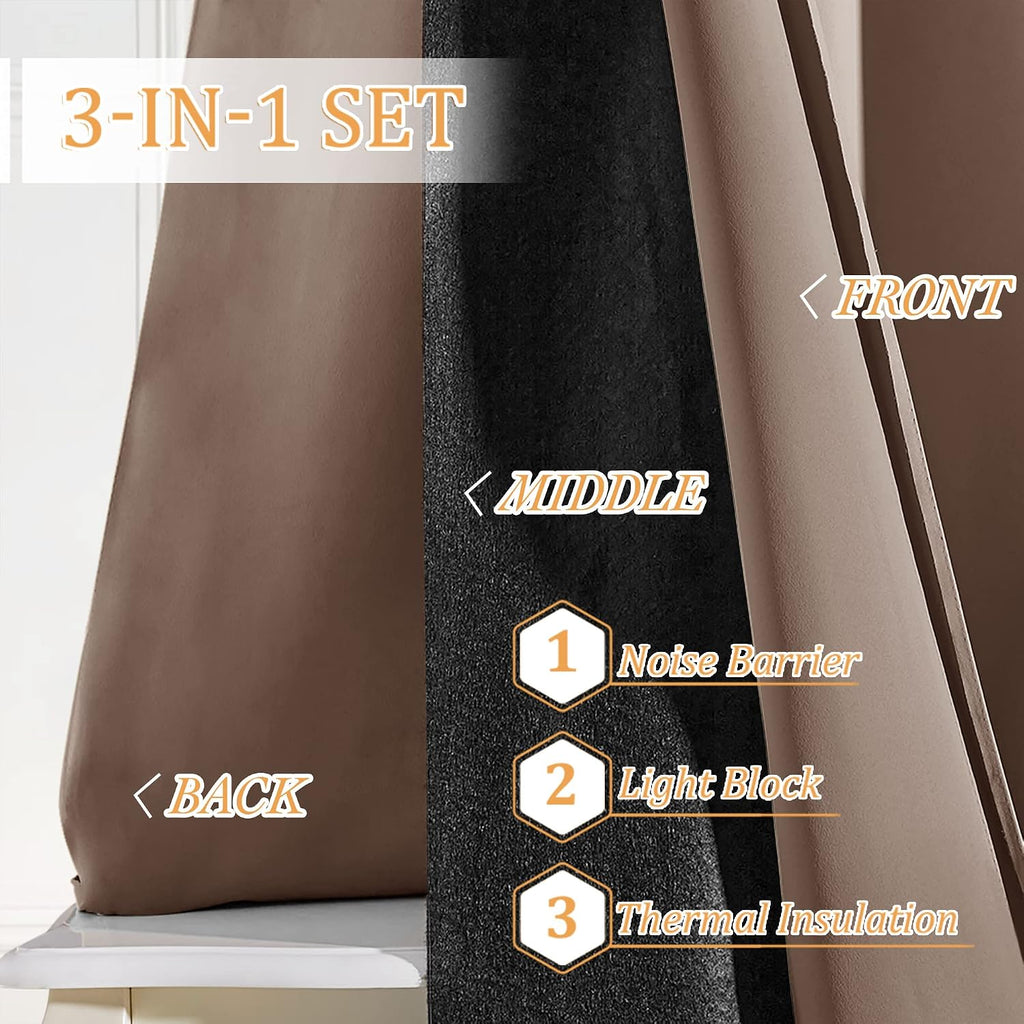 Rybhome RYB HOME Noise Cancelling Curtains - 3 Layers Blackout Curtains Privacy Window Treatment Thermal Insulated Room Divider Drapes for…