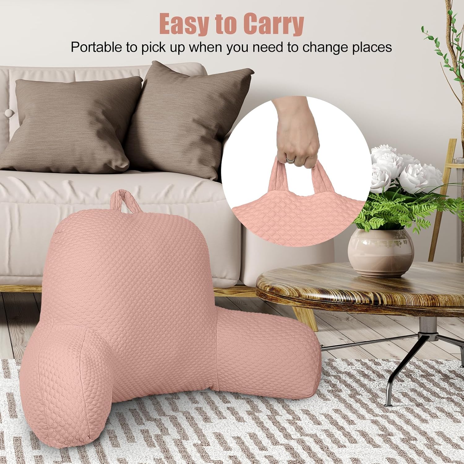 Reading Pillow, Ice Silk Bean Back Support Pillow for Bed Sitting Up, Large Bed Rest Pillow with Arms for Adults, Back Support Pillow for…
