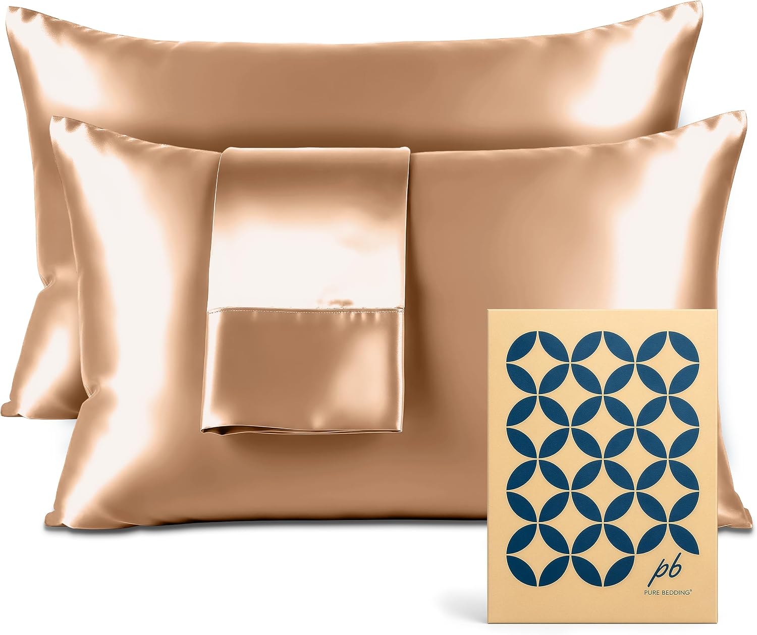 PureBedding Pure Bedding Satin Pillowcase 2 Pack - King Size (20"x40", Rose Gold) - Silky Pillow Cases for Hair and Skin - Satin Pillow Cov…