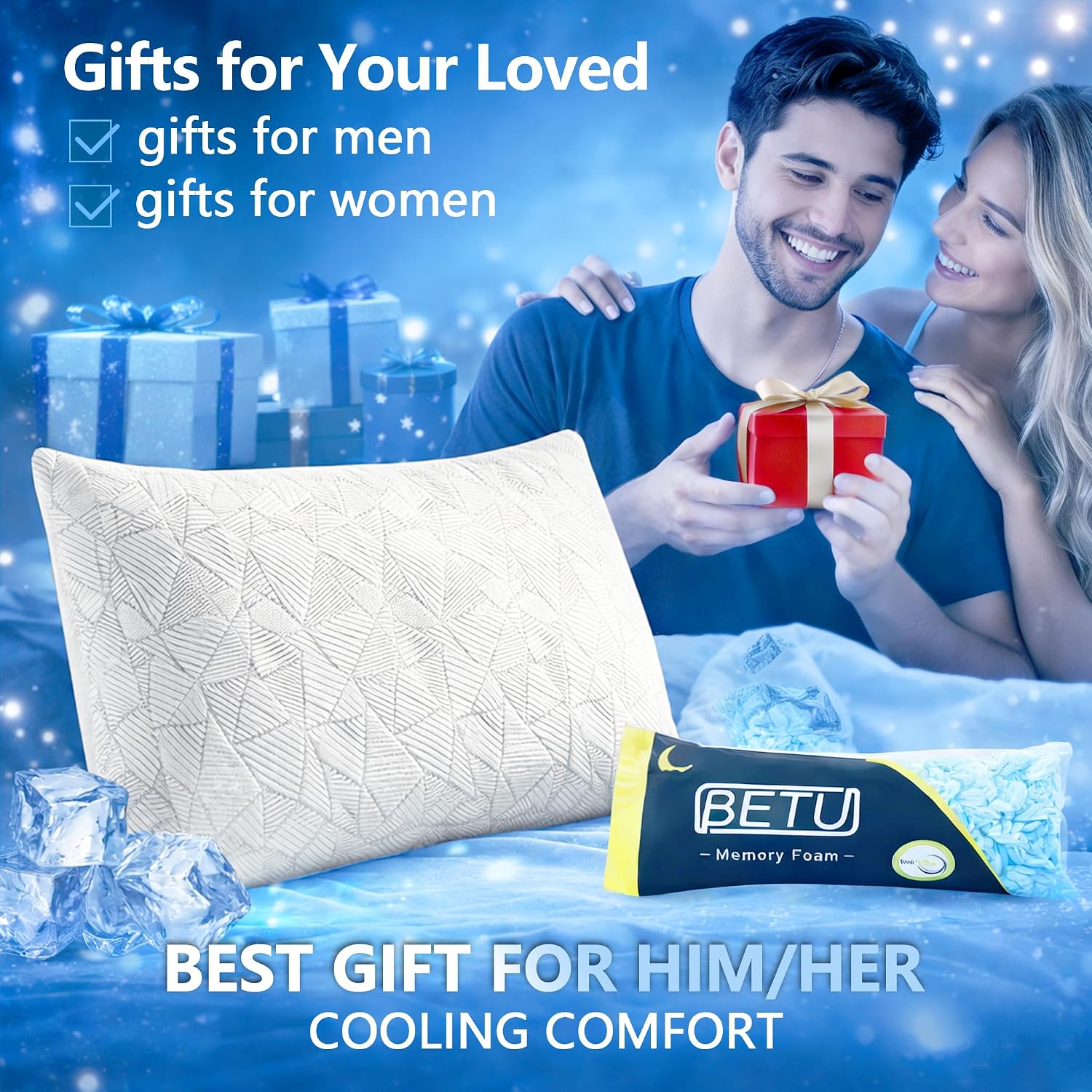 Betu Cooling Pillow Queen Size, Shredded Memory Foam Pillow for Hot Sleepers, Adjustable Firm Soft Support Pillows, Cool Bed Pillows for Si…