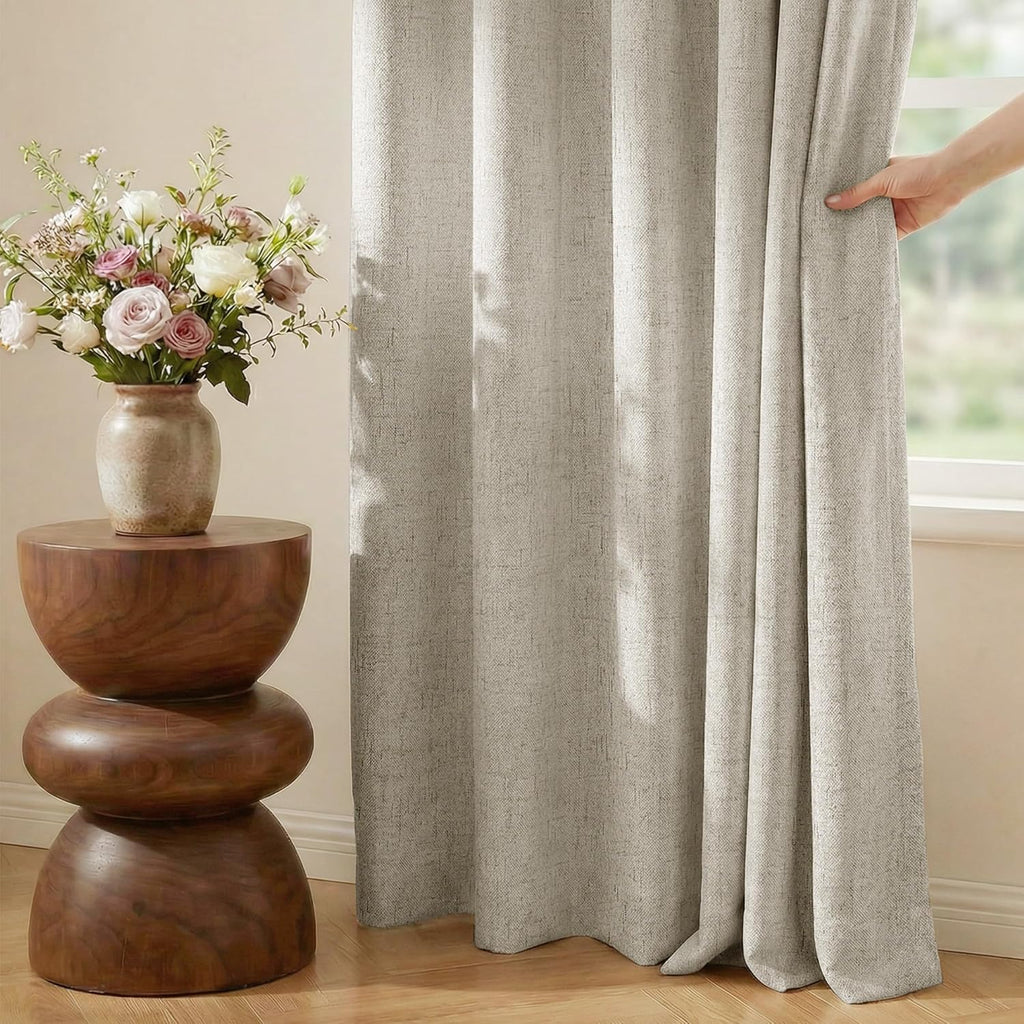 Nicetown 100% Blackout Linen Curtains 96 inches Long, White Liner Composite Grommet Thermal Drapes Casual Home Decor Window Treatments for…