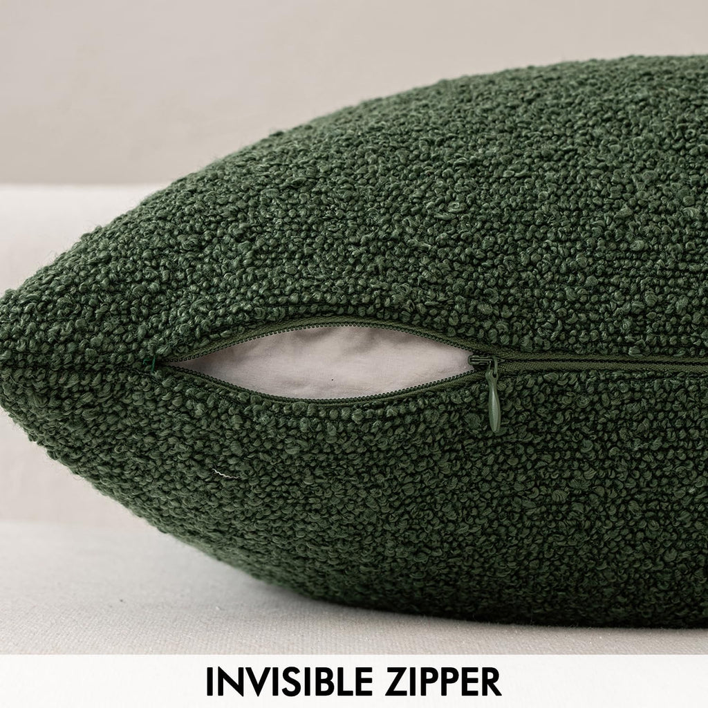 Miulee 24x24 Inch Decorative Euro Sham Pillow Covers for Bed Set of 2 Textured Boucle Neutral Throw Pillow Covers Dark Green Accent Solid P…