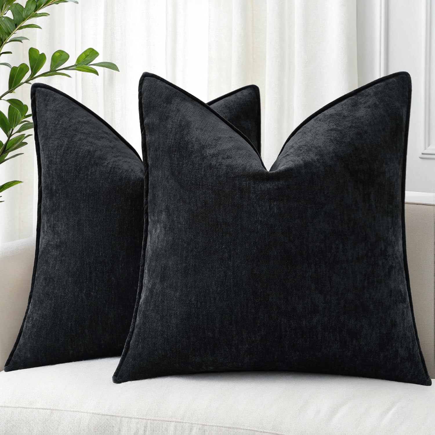 decorUhome Summer Couch Euro Sham Throw Pillow Covers 26x26 Set of 2, Decorative Soft Velvet Modern Cozy Chenille Pillow Cases with Elegant…
