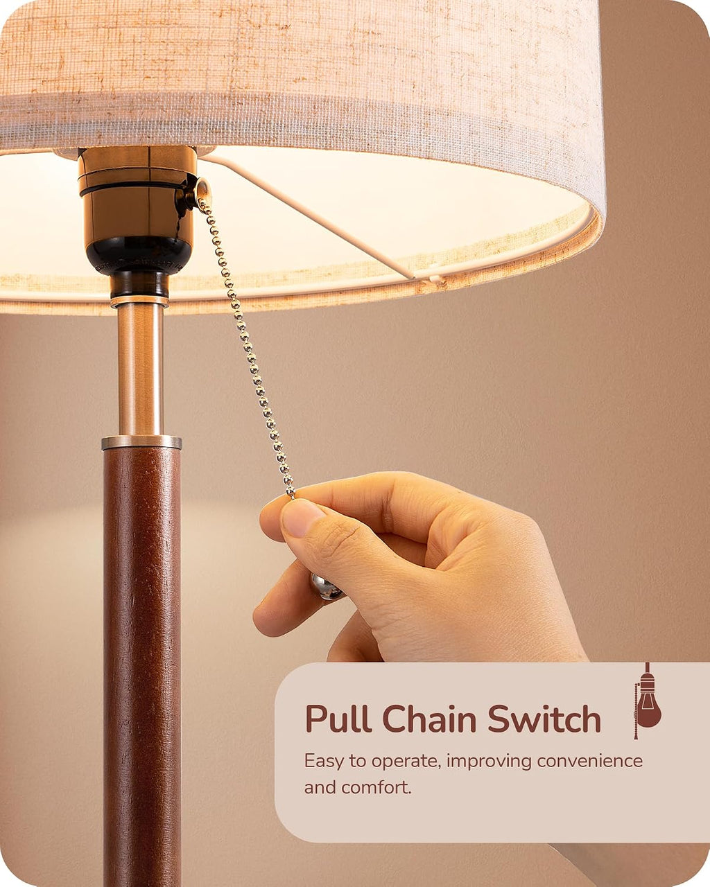 EDISHINE Mid Century Table Lamp Set of 2, Pull Chain Switch Bedside Lamp, Linen Shade, Solid Wood Pole & Brushed Nickel Metal Base…