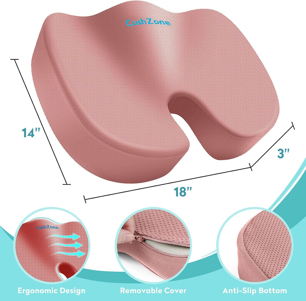 CushZone Office Chair Seat Cushion, Cooling Gel Enhanced Memory Foam Cushion for Long Sitting - Back, Sciatica, Coccyx, Tailbone Pillow - f…