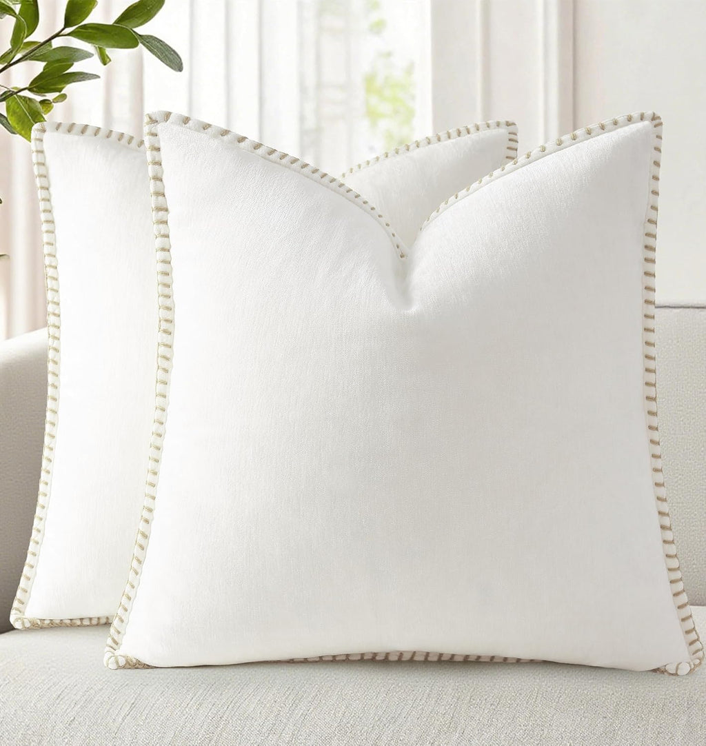 decorUhome Summer Chenille Soft Cozy Throw Pillow Covers 20x20 Set of 2, Modern Farmhouse Boho Velvet Decorative Pillow Cases with Stitched…