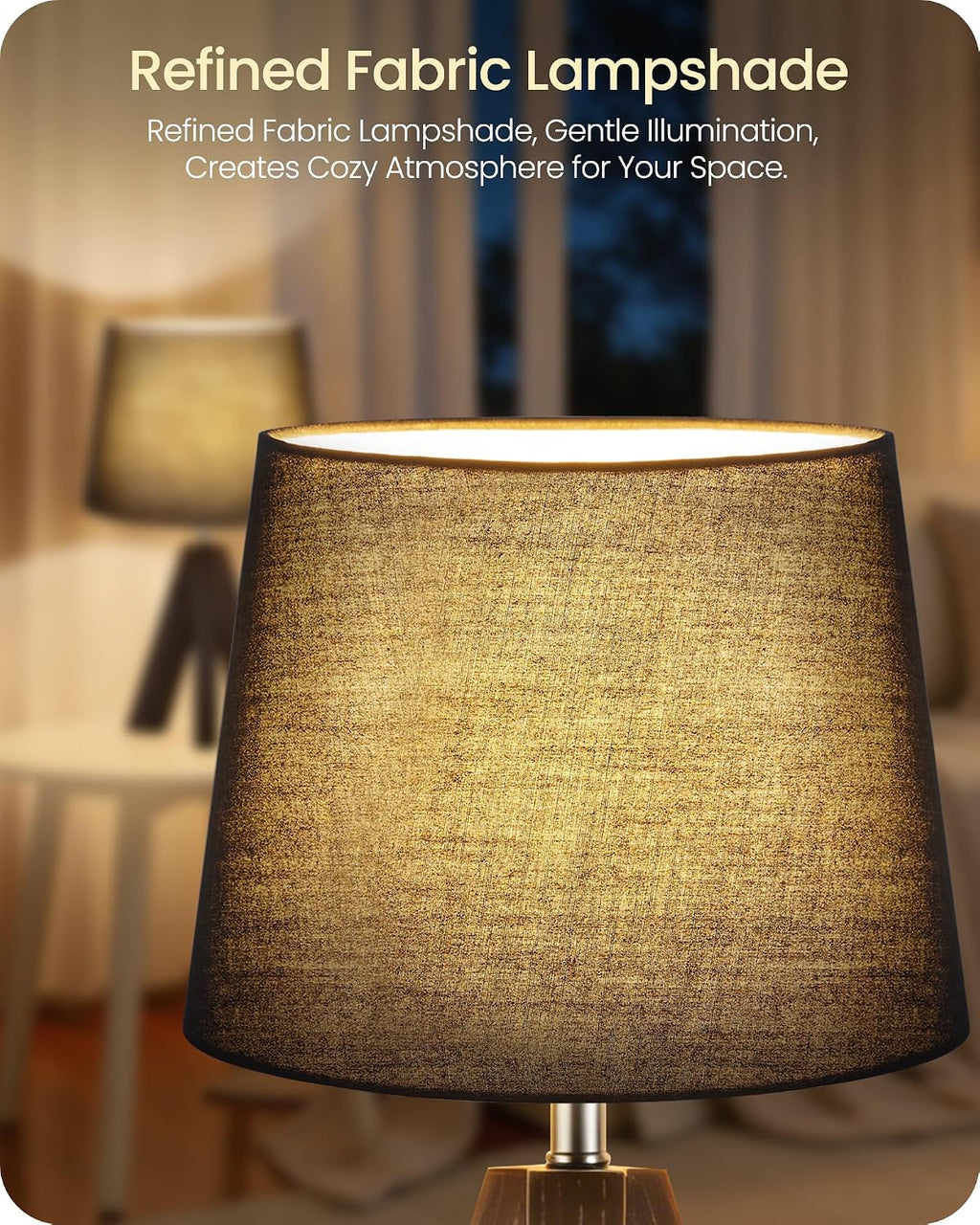 Tripod Table Lamp, 14.6" Small Bedside Lamp, Modern Nightstand Lamp with Black Shade & Dark Walnut Base, Black Table Lamp for Bedroom…