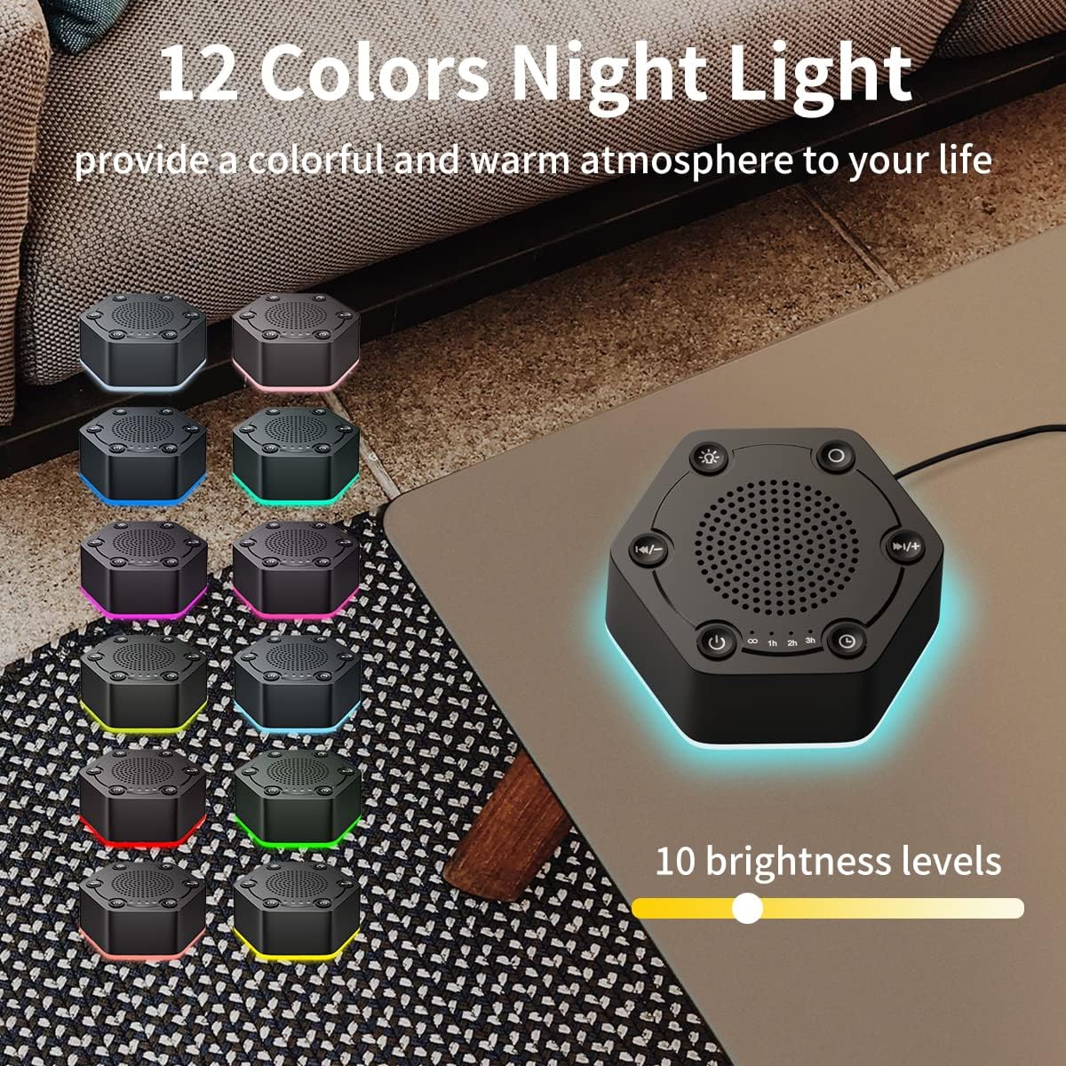 WowSleep High Fidelity White Noise Sound Machines with 30 Unique Non-Looping Soothing Sounds 12 Colors Night Light 4 Timers 10-Level Bright…