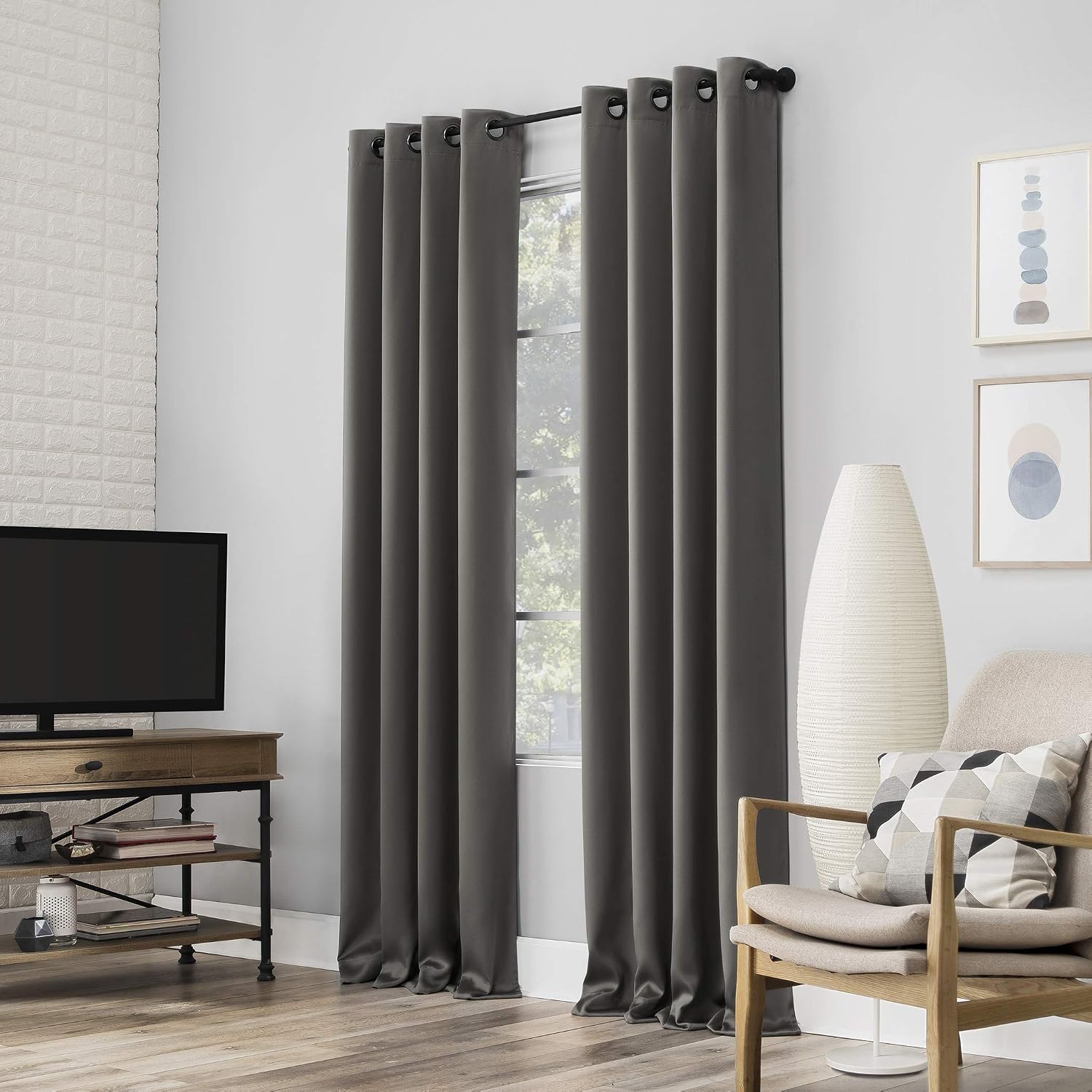 Sun Zero Nordic 2-pack Theater Grade Extreme 100% Blackout Grommet Curtain Panel Pair, 52" x 84", Gray(“Each panel measures 52”x84”.…