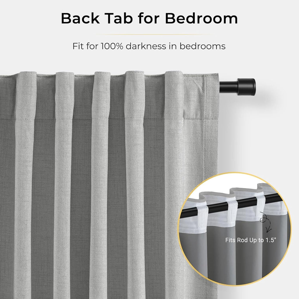 INOVADAY 100% Blackout Curtains for Bedroom, Black Out Curtains 96 Inch Long, Clip Rings Linen Blackout Drapes, Thermal Insulated Room…