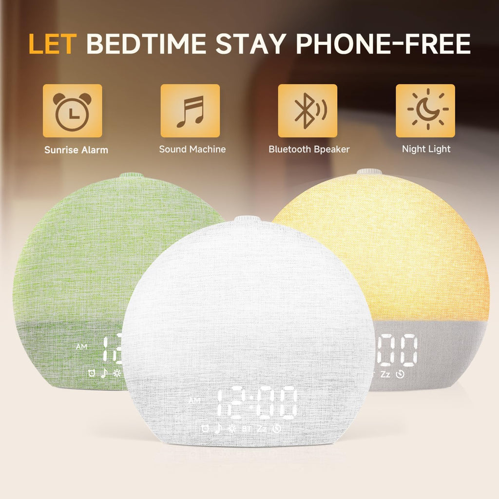 Geuuap Sunrise Alarm Clock White Noise Sound Machine for Bedroom | Natural Wake-Up Light with 30 Soothing Sleep Aids, Bluetooth Speaker…