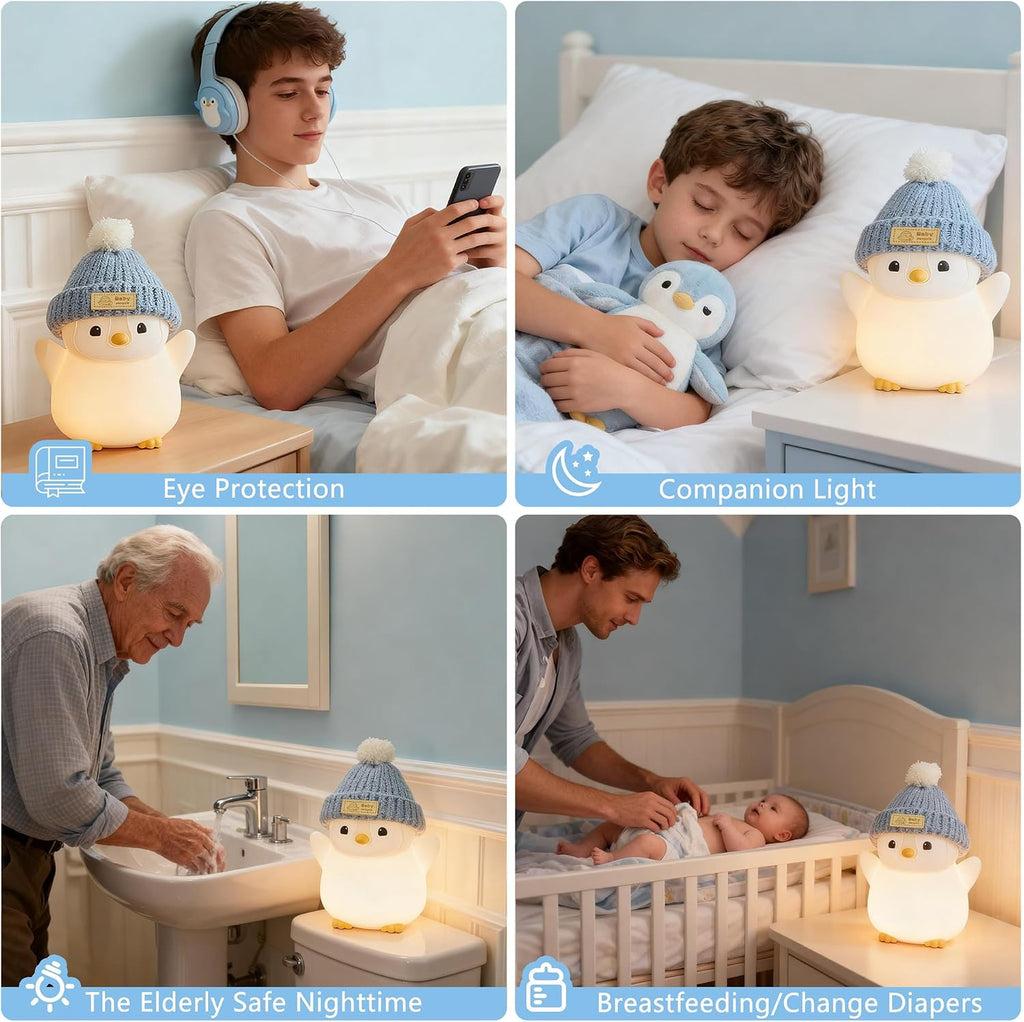 FAMIDUO-BrightenYourLife FAMIDUO Penguin Night Light for Kids, Adorable Penguin Lamp with Hat, Food Grade Silicone Nursery Nightlight, Rech…