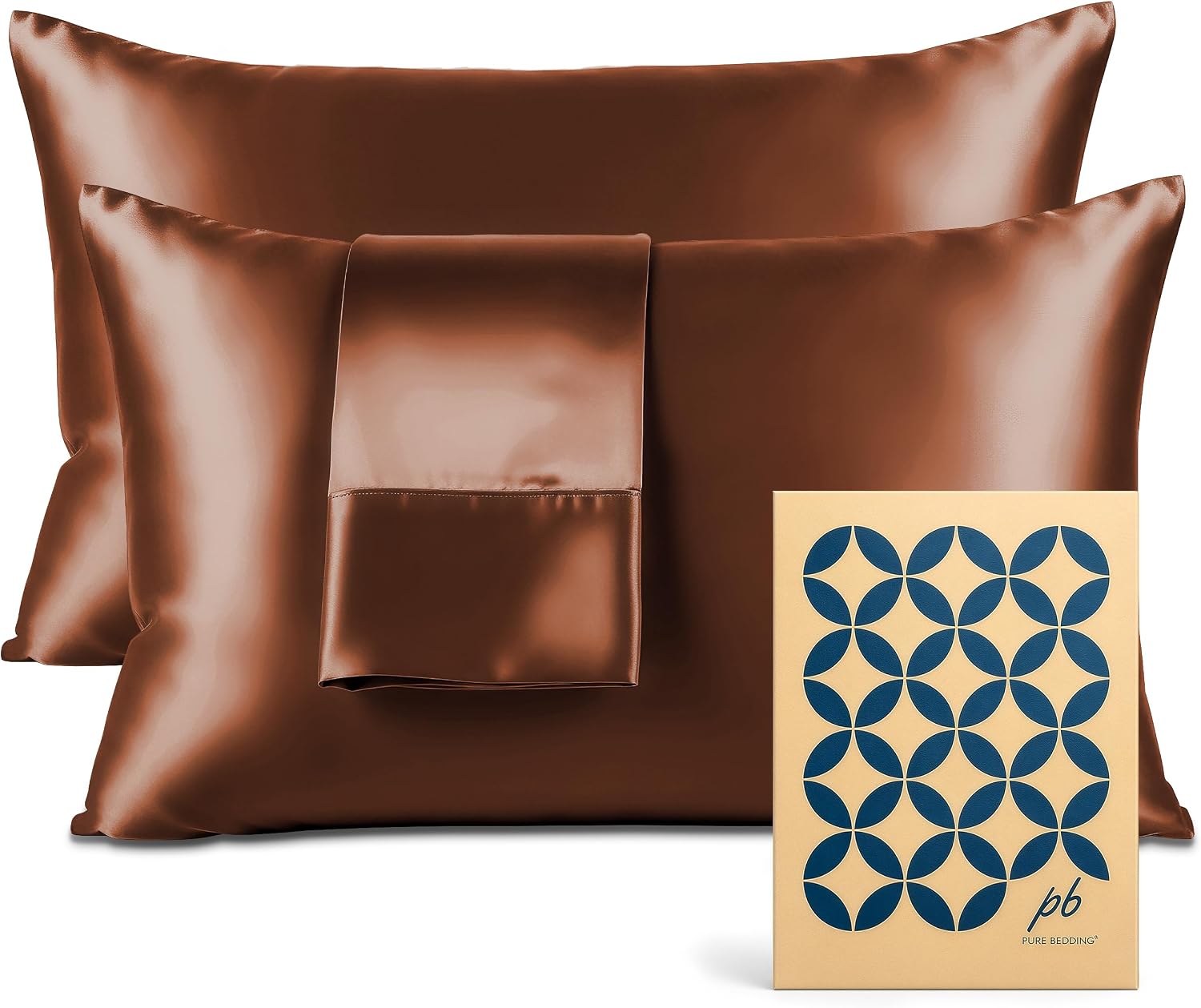 PureBedding Pure Bedding Satin Pillowcase 2 Pack - Queen Size (20"x30", Brown) - Silky Pillow Cases for Hair and Skin - Satin Pillow Covers…