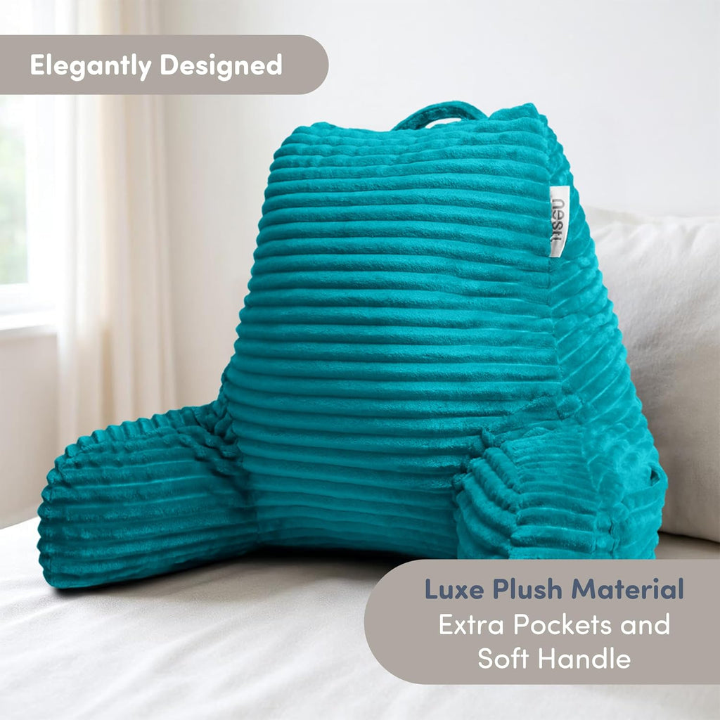 Nestl Reading Pillow with Shredded Memory Foam, Luxe Cut Plush Back Pillow for Sitting Up in Bed, Back and Arms Adjustable Support for…
