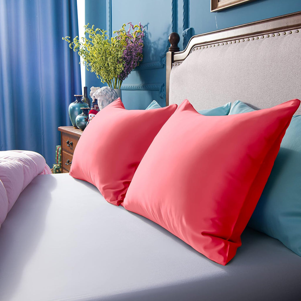 Ntbay Zippered Satin Pillow Cases for Hair and Skin, Luxury Standard Hidden Zipper Pillowcases Set of 2, 20x26 Inches, Coral Pink 26 Inches…