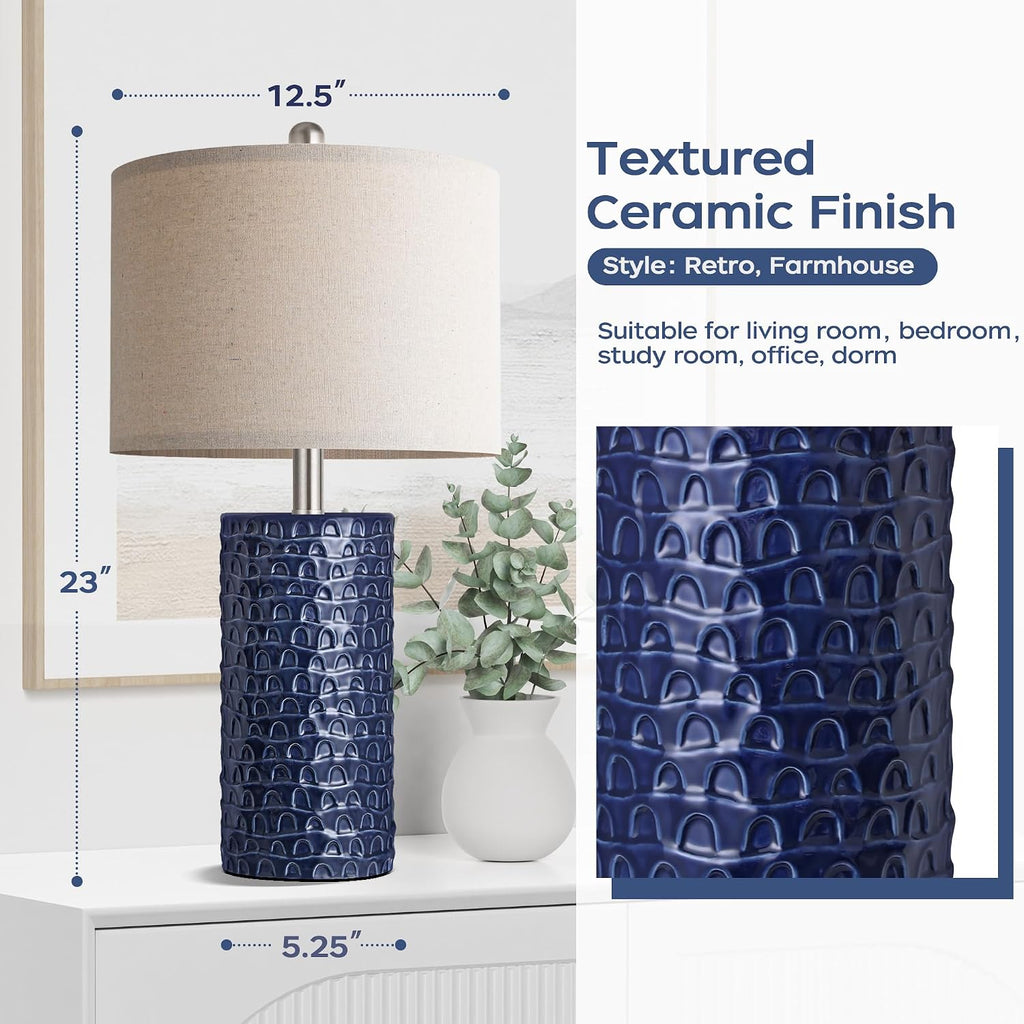 PARTPHONER 23" Modern Ceramic Table Lamp Set of 2, Table Lamps for Living Room, Rustic Farmhouse Bedside Lamps Nightstand lamp for…