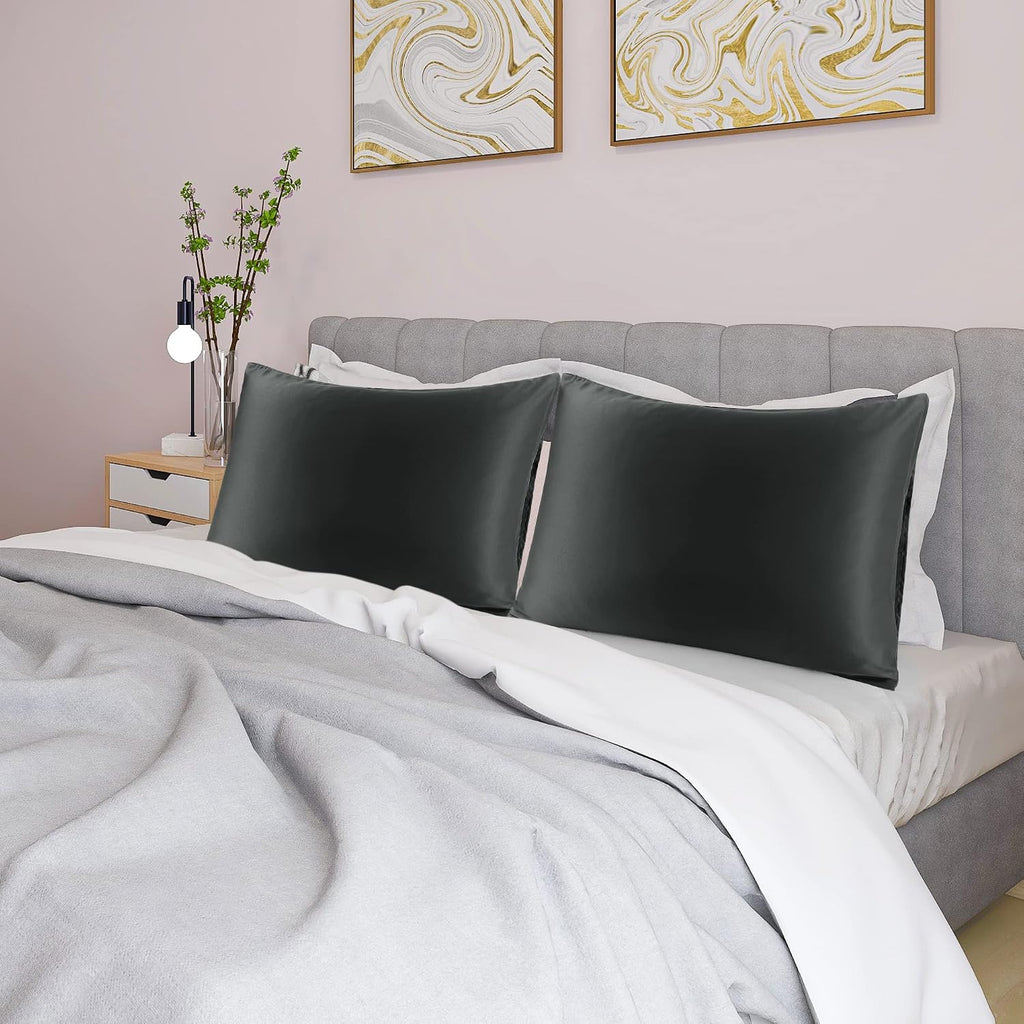 uxcell 2 Pack Silk Satin Pillowcase for Hair and Skin, Cool, Silky, Soft Breathable Pillow Cases Queen Size 20x30 Inch Sateen Pillowcase Bl…