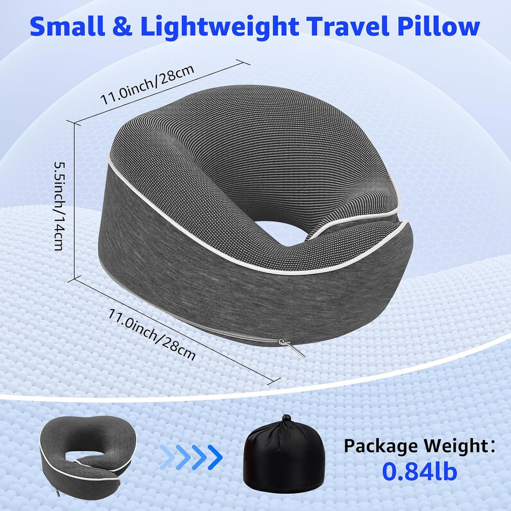 Travel Pillows for Airplanes Ergonomic Memory Foam Neck Pillow for Travel - 360° Head & Neck Support for Sleeping on Flights, Cars…