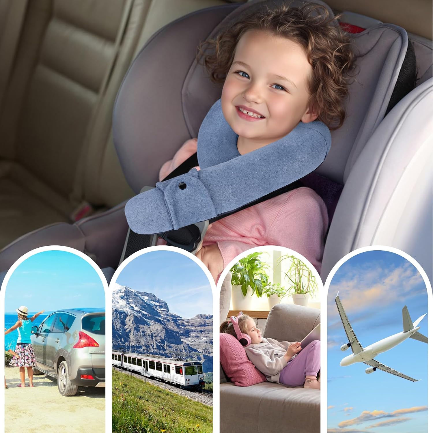 Wenrener Kids Travel Neck Pillow, Toddler Travel Pillow for Car & Airplane and Head & Chin Support, Comfortably Travel Neck Pillow for Road…