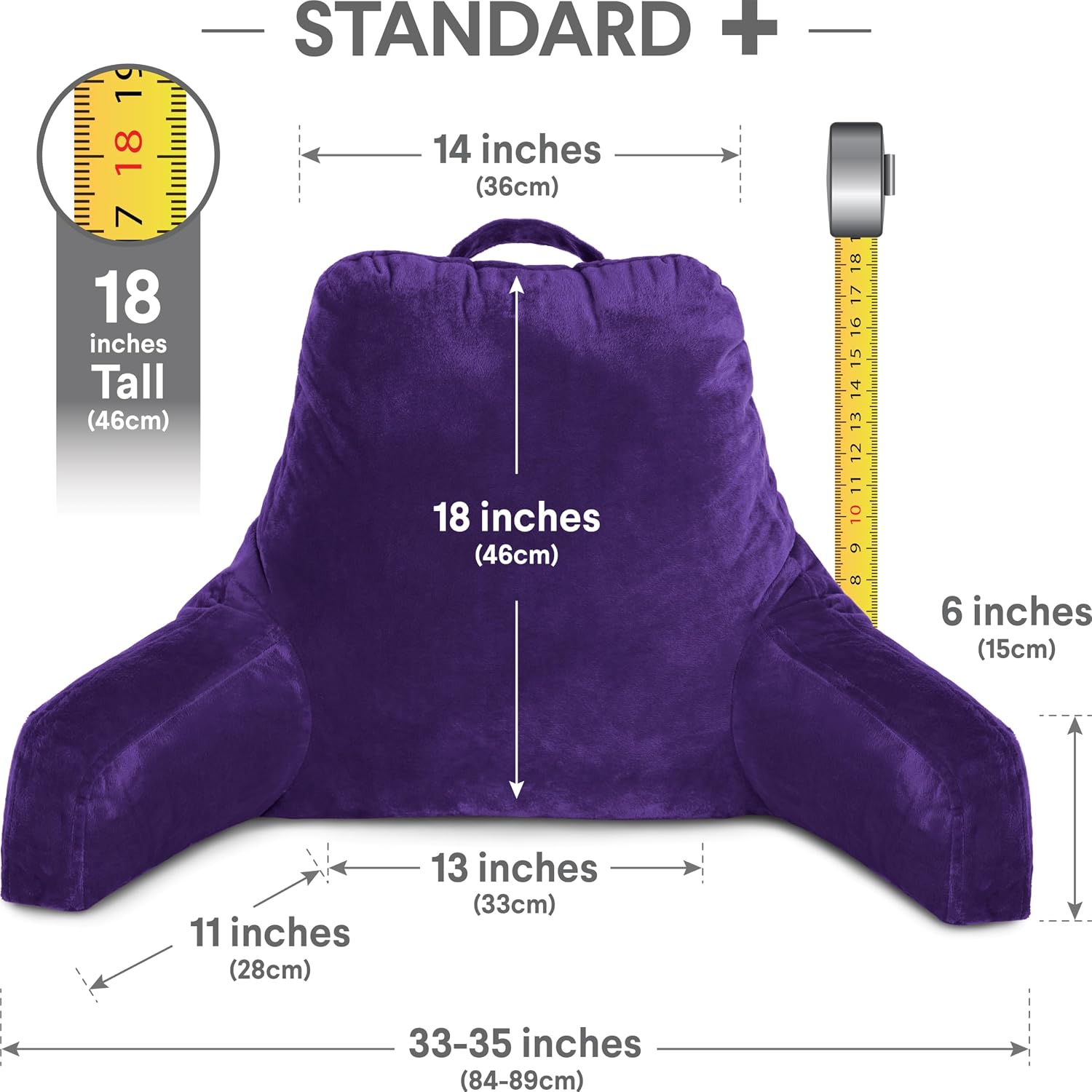 HusbandPillow Husband Pillow Reading Pillow with Arms - Standard Backrest for Sitting Up in Bed - Firm Support Bed Rest Pillow for Adults,…